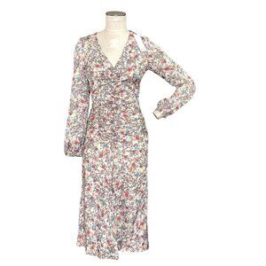 NWT NSR Sz S Long Sleeve Ruched Front Slit Cottagecore Floral Midi Dress 184L